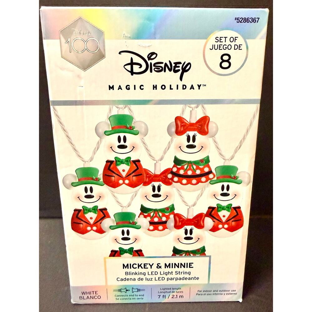 Disney Magic Holiday blinking LED light string 8 Mickey & Minnie Mouse snowman